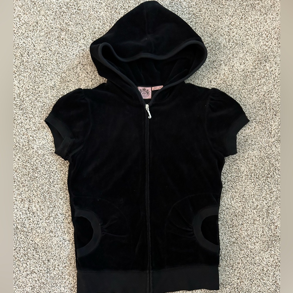 Size Small, Black Juicy Couture short sleeve hoodie.